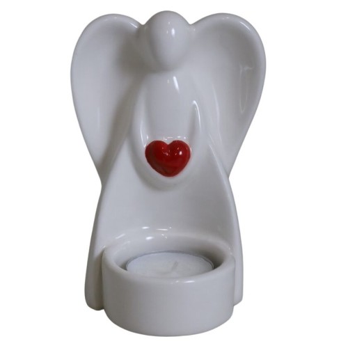 ANIOŁ CERAMICZNY NA T-LIGHT BIAŁY Z CZERWONYM SERCEM 8,7X7,8X12,7