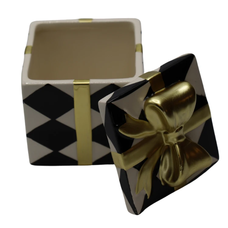 PUZDERKO CERAMICZNE PREZENT POJEMNIK BIAŁO-CZARNY 10x10x12,9 cm