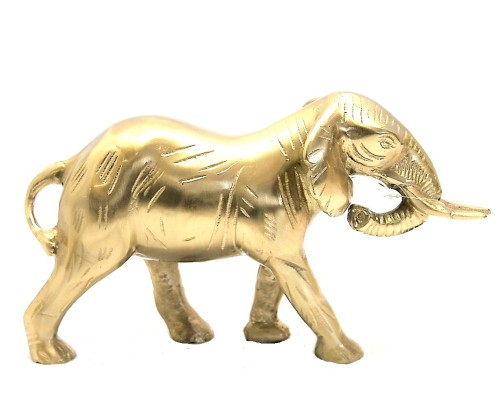 FIGURKA SŁOŃ Z TRĄBĄ DO DOŁU metal złoty20X35,5X13,5CM
