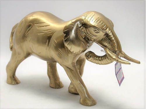 FIGURKA SŁOŃ Z TRĄBĄ DO DOŁU metal złoty20X35,5X13,5CM