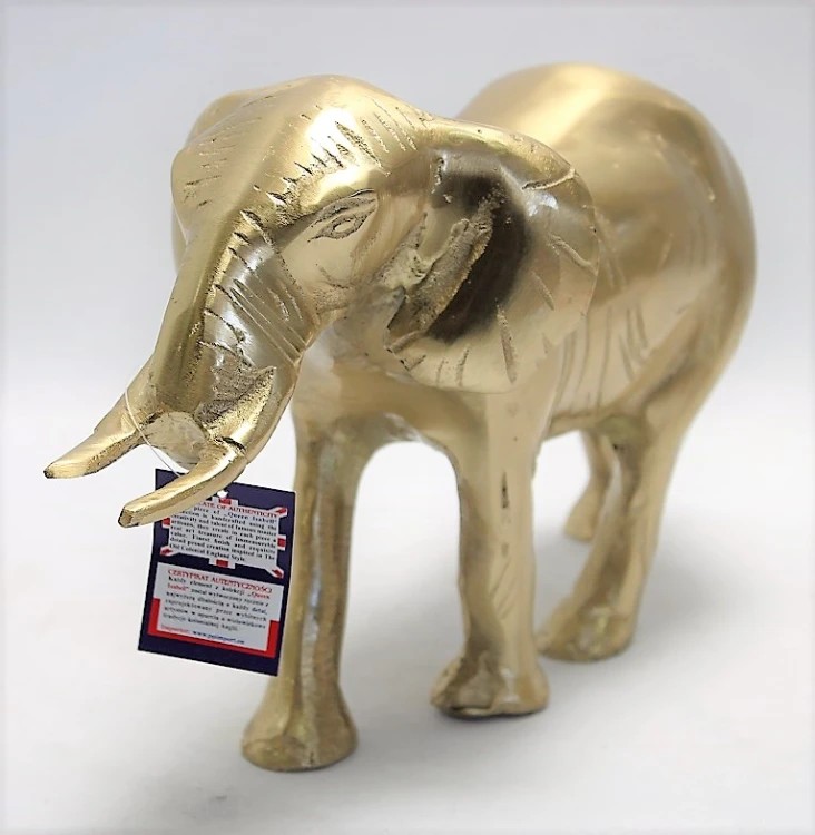 FIGURKA SŁOŃ Z TRĄBĄ DO DOŁU metal złoty20X35,5X13,5CM