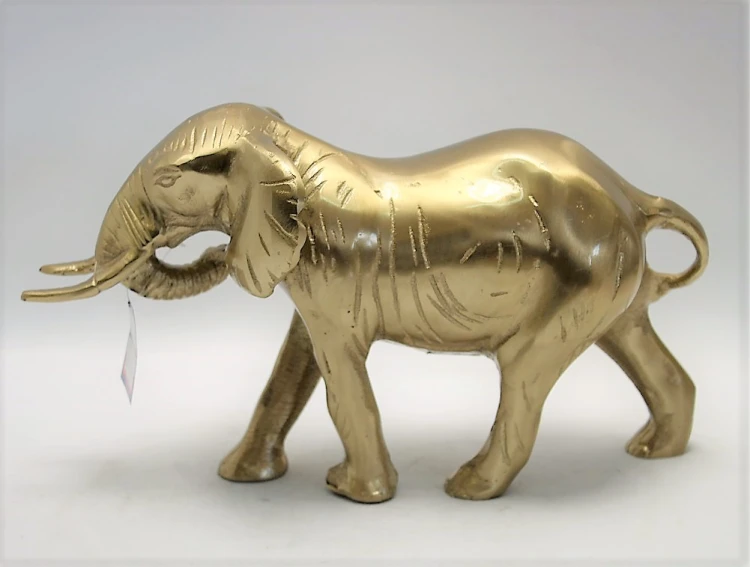 metalowa FIGURKA SŁOŃ Z TRĄBĄ DO DOŁU złoty 20X35,5X13,5CM