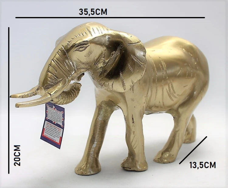 metalowa FIGURKA SŁOŃ Z TRĄBĄ DO DOŁU złoty 20X35,5X13,5CM