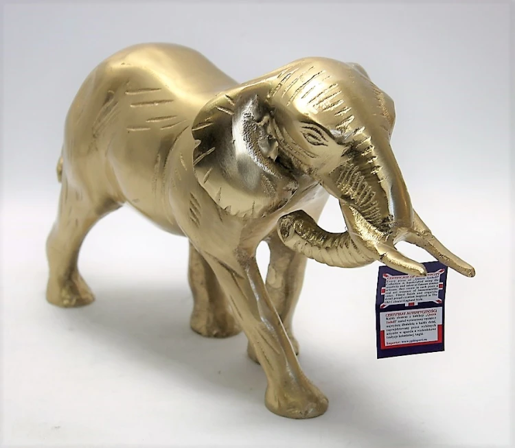 metalowa FIGURKA SŁOŃ Z TRĄBĄ DO DOŁU złoty 20X35,5X13,5CM